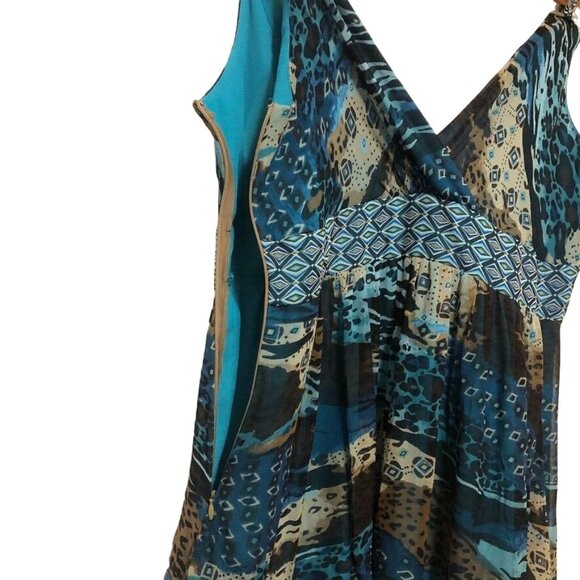 Signature By Robbie Bee Silk Maxi Dress 12 Surplice Neck Tiered Sleeveless Boho - Picture 8 of 12